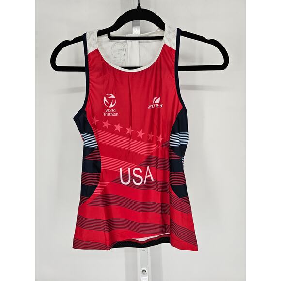 Zone 3 Triathalon Womens Sz M Zip Back Tank Top Wetsuit Red White Blue USA Zone3 - Picture 1 of 3